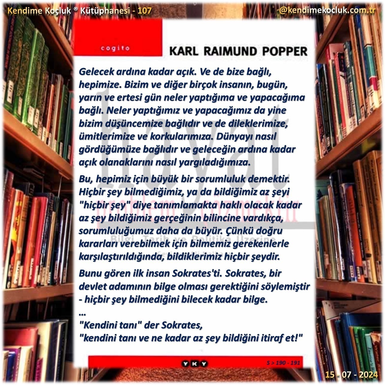 Kendime Koçluk ® Kütüphanesi / 107 Karl Raimund Popper – Hayat Problem Çözmektir / s:190-191